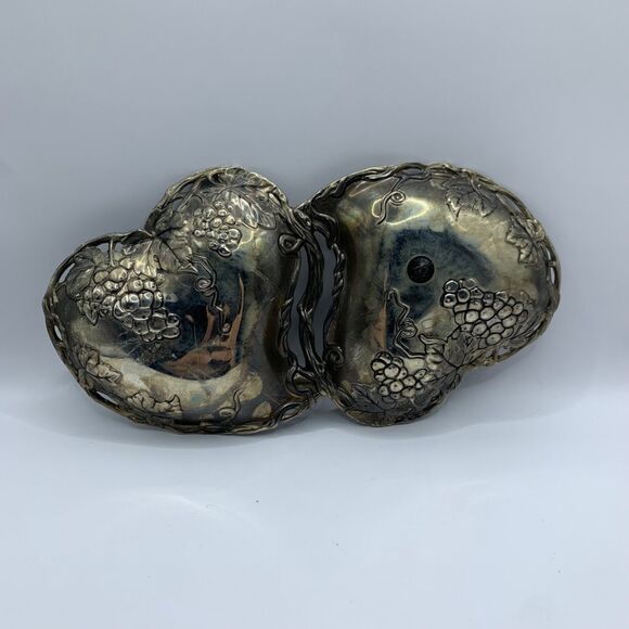 Godinger Dish Silver Art Co Plate Double Heart With Grape Design Plated Serving - Picture 8 of 13